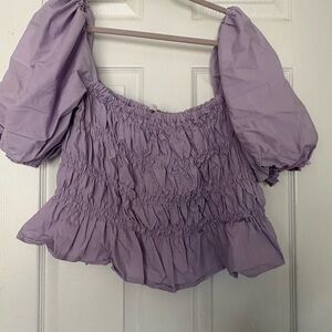 Astr Lilac Puff Sleeve Smocked Blouse
